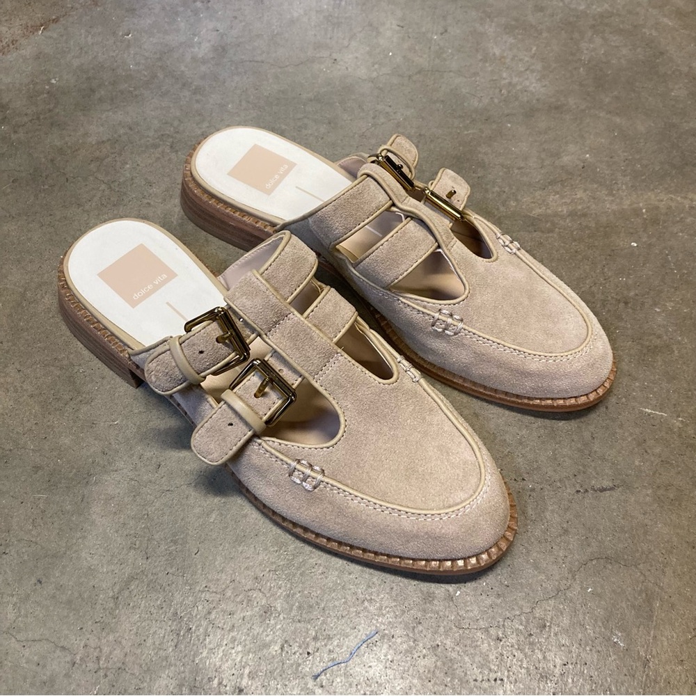 Dolce Vita Haydee Double Buckle Mary Jane Mule Tan Suede Size 8.5 - Picture 3 of 8